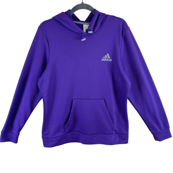 Adidas Purple Hooded Pullover Lighter Weight Logo Pocket Pouch Sweatshirt Size S - Picture 1 of 6